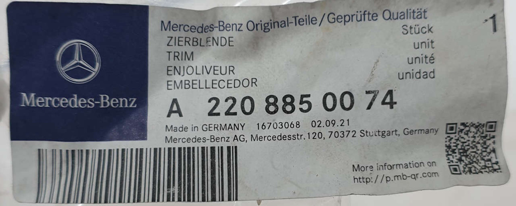 Mercedes S W220 listwa chrom zderzak tył środkowa A2208850074 NOWY ORYGINAŁ