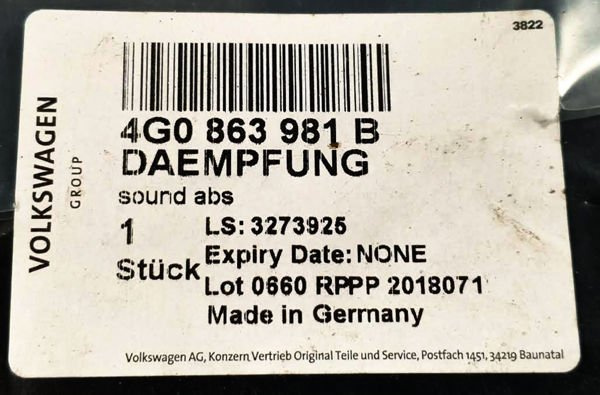 Audi A6 C7 wygłuszenia drzwi tył lewe 4G0863981B