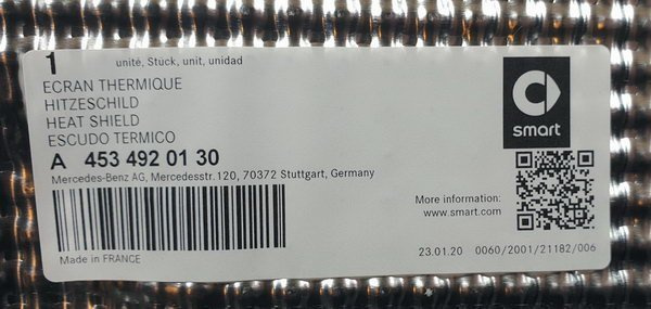 Smart Fortwo 453 Coupe Cabrio osłona termiczna zderzaka tył A4534920130