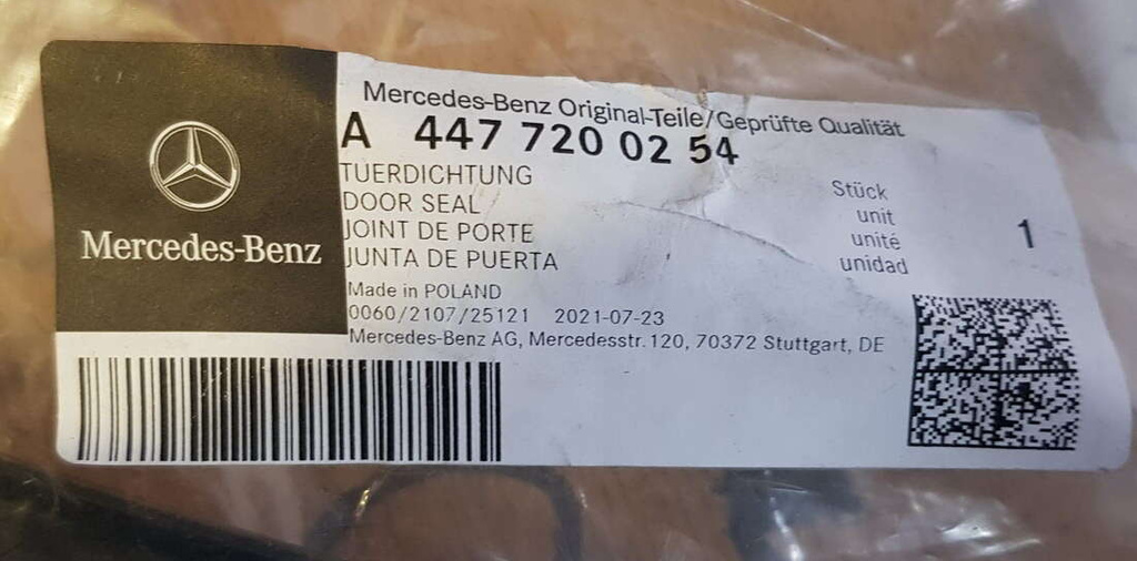 Mercedes Vito 447 uszczelka górna drzwi przód lewa A4477200254 NOWY ORYGINAŁ