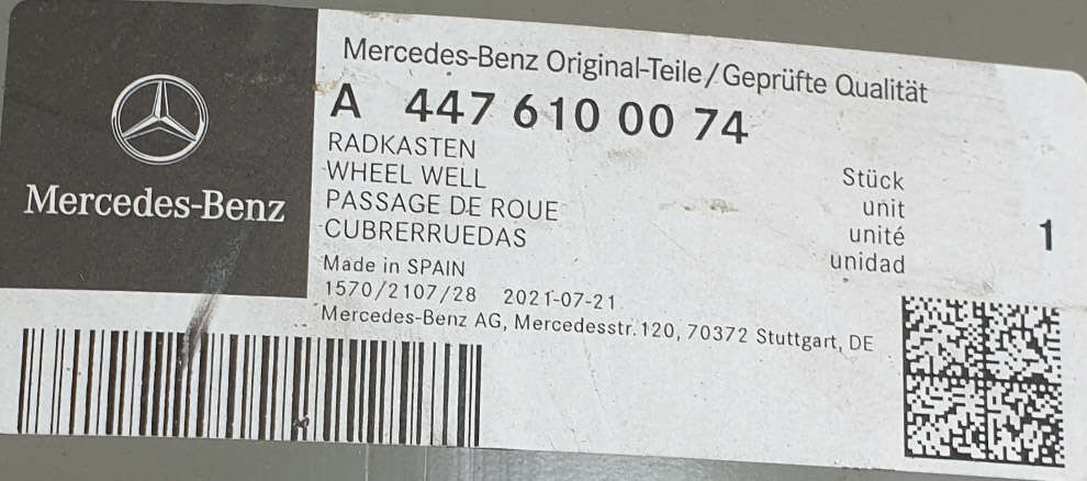 Mercedes Vito 447 nadkole tył lewe A4476100074 ORG NOWE