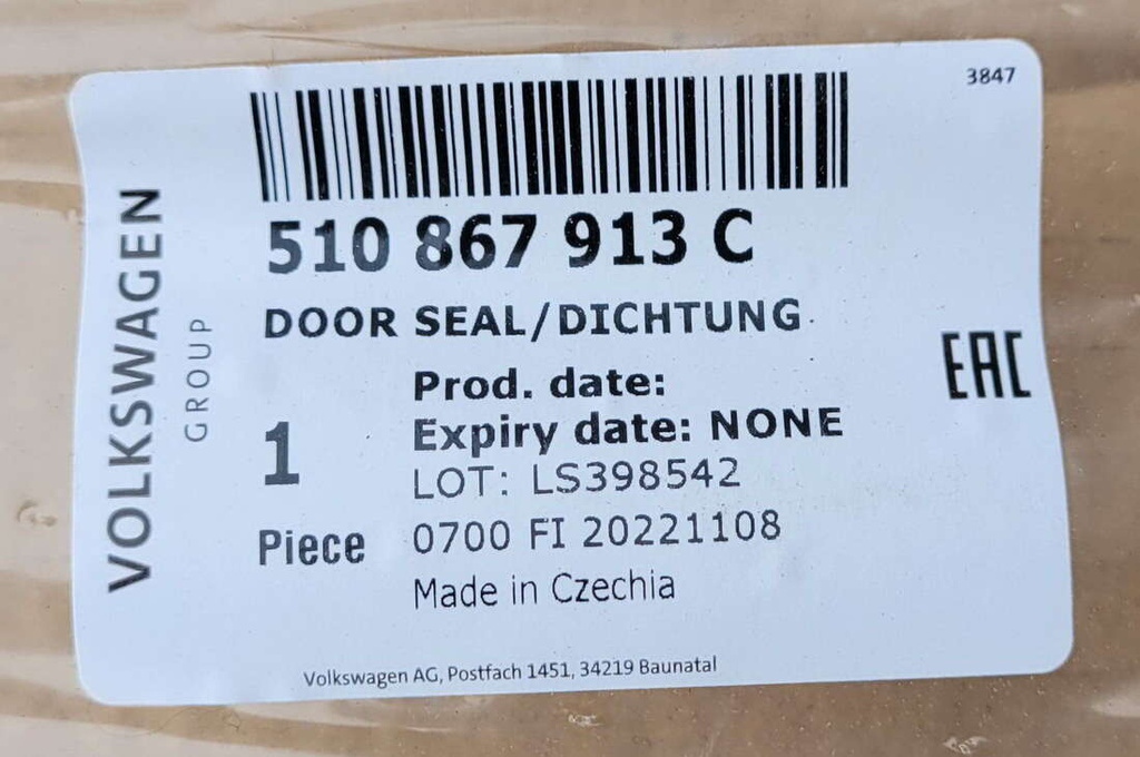 VW SportsVan uszczelka karoseryjna drzwi tył lewa 510867913C NOWY ORYGINAŁ