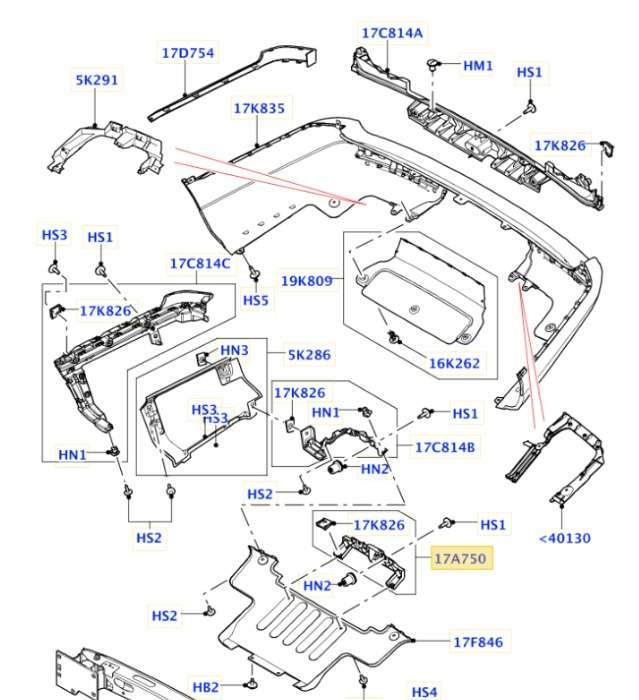 Range Rover 13- ślizg wspornik tył środkowy LR105091 CK52-17E800-AC NOWY ORYGINAŁ