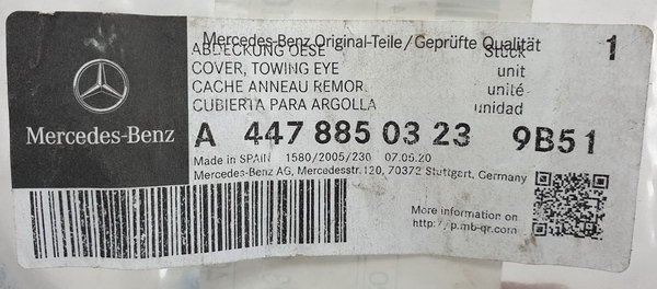 Mercedes Vito 447 zaślepka zderzaka przód A4478850323 ORG NOWA