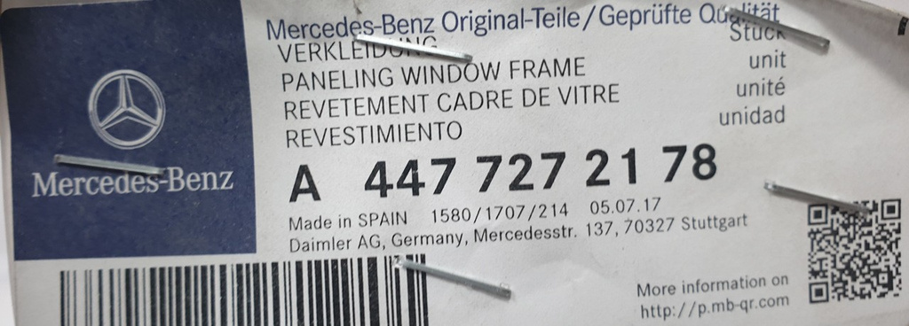Mercedes Vito 447 osłona słupka drzwi przód lewa A4477272178 NOWY ORYGINAŁ