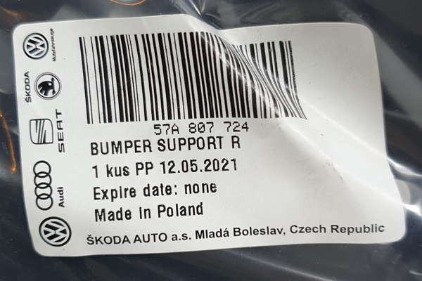 Skoda Karoq ślizg uchwyt grilla prawy 57A807724 NOWY