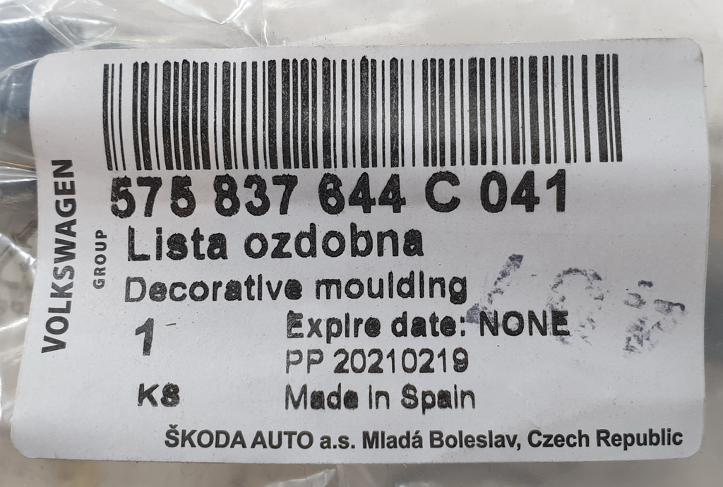 Skoda Karoq listwa drzwi przód prawa 575837644C 041 NOWY ORYGINAŁ