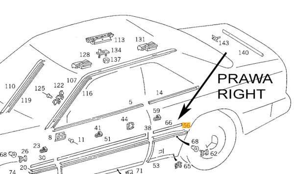 Mercedes 124 Coupe listwa tył prawa A1246981080 ORG NOWA